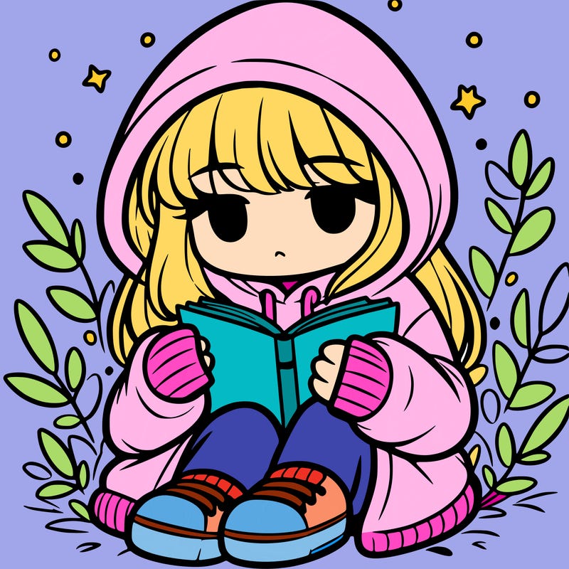 girl in oversized hoodie reading a book