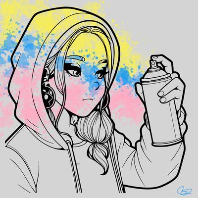 a realistic girl, spray painting