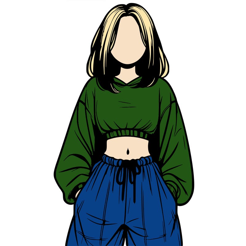 realistic girl faceless with baggy pants and a crop top