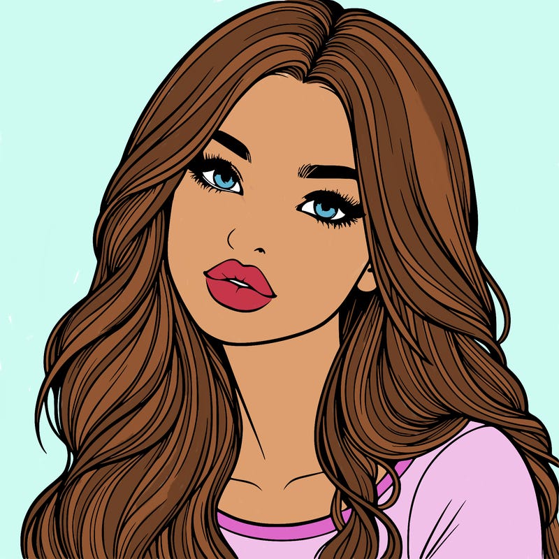 realistic girl with hair on her hair and lips
