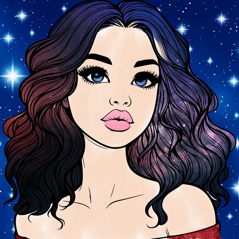 realistic girl with wavy hair and lips
