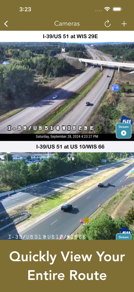 Live traffic camera feeds for I-39 and US 51 in Wisconsin from the 511 app