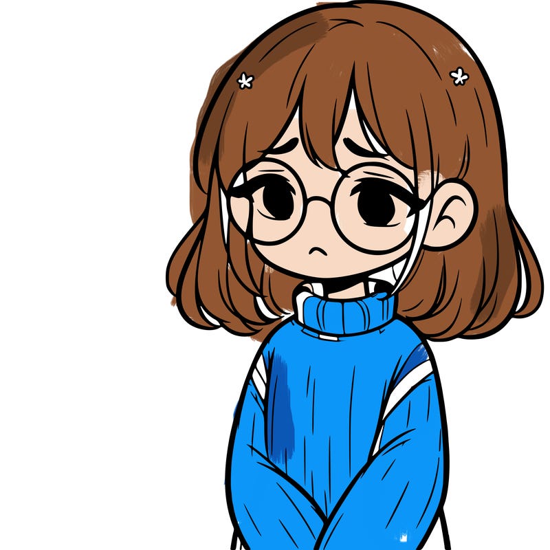 sad girl with glasses in a sweater
