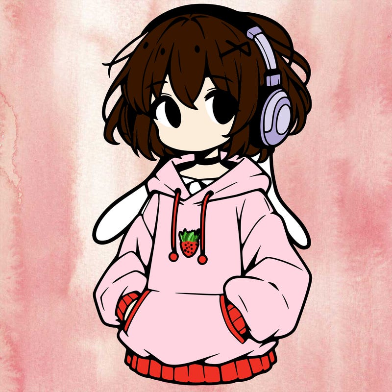 anime girl with a baggy jumper and headphones