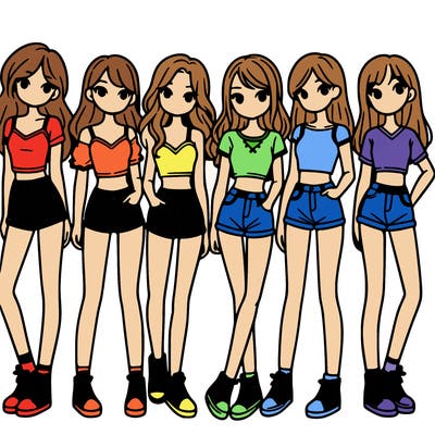 a group of girls wearing crop tops and shorts