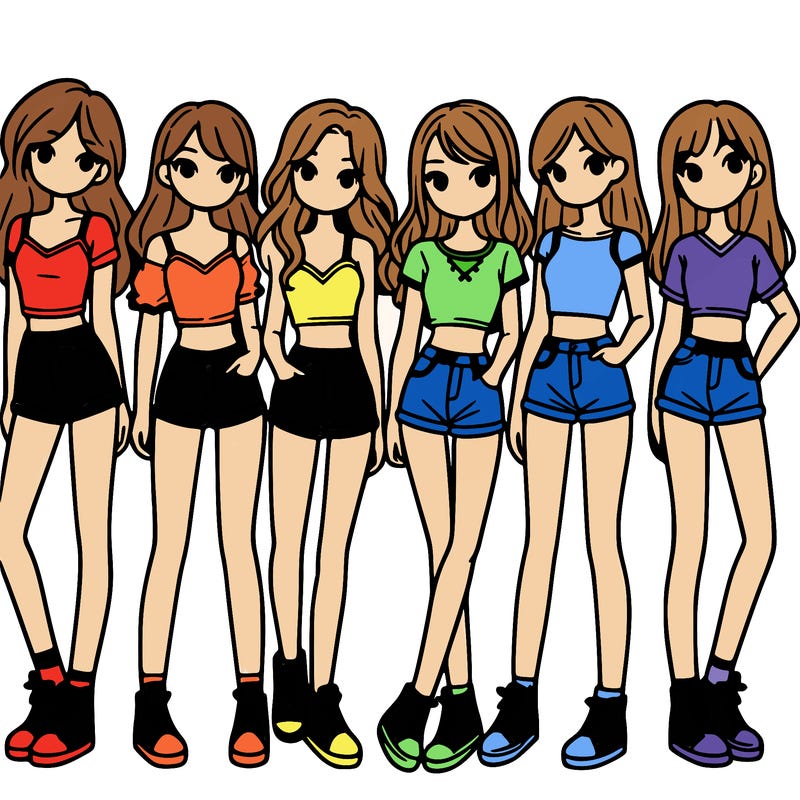 a group of girls wearing crop tops and shorts