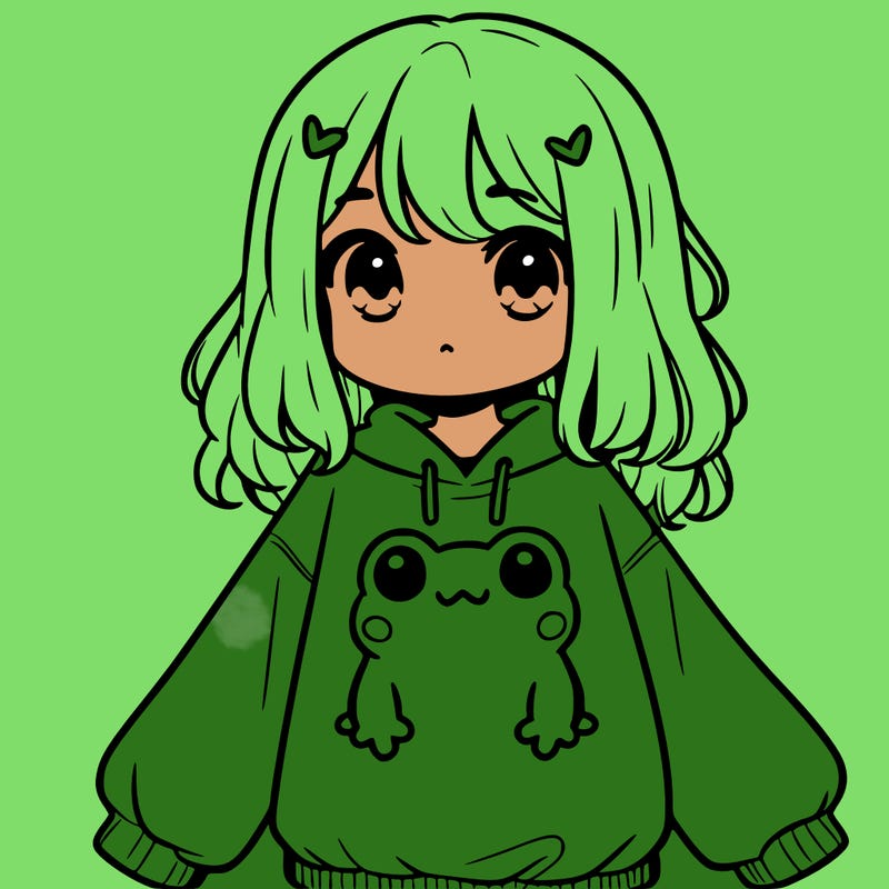 girl wearing frogging sweatshirt