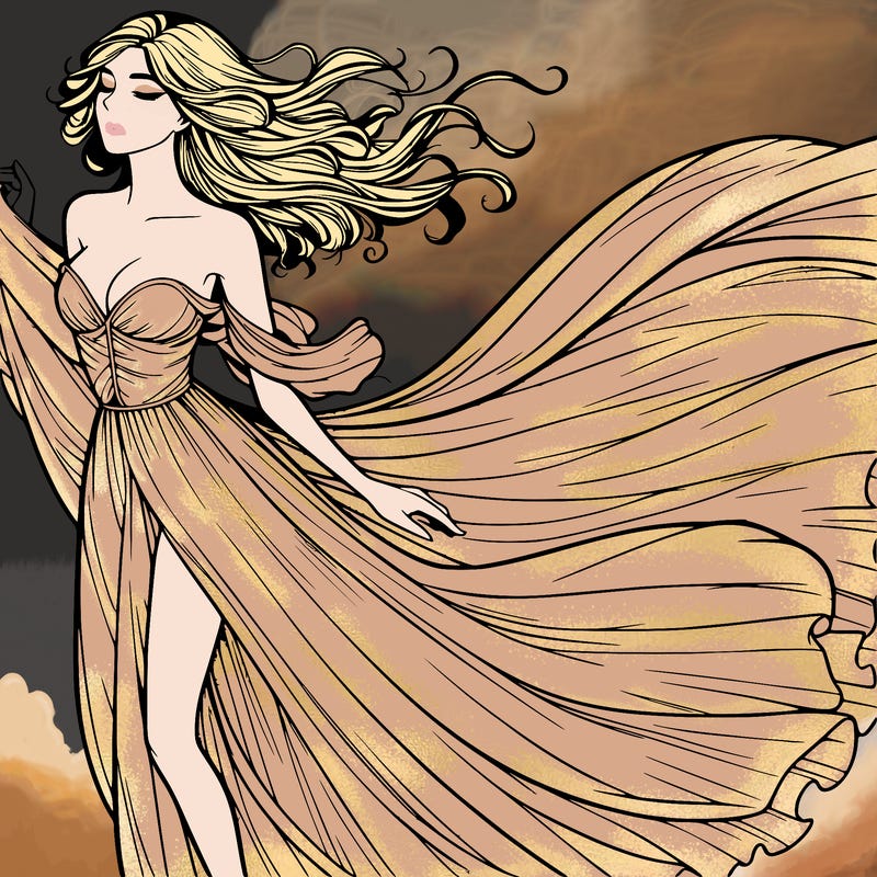 realistic woman in dress flowing the the wind