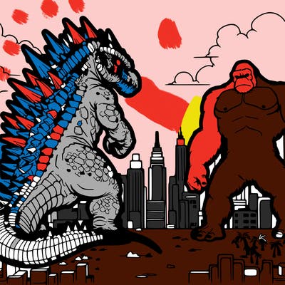 a scary godzilla vs.   king kong