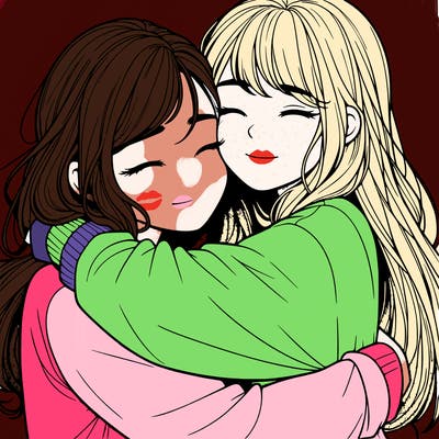 realistic two girls hugging