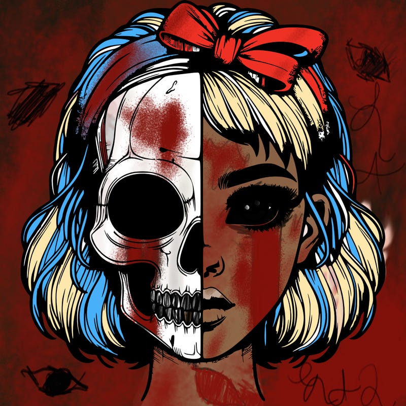 realistic girl with half skull mask