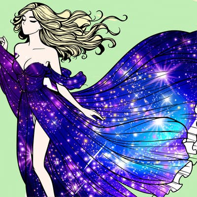 realistic woman in dress flowing the the wind