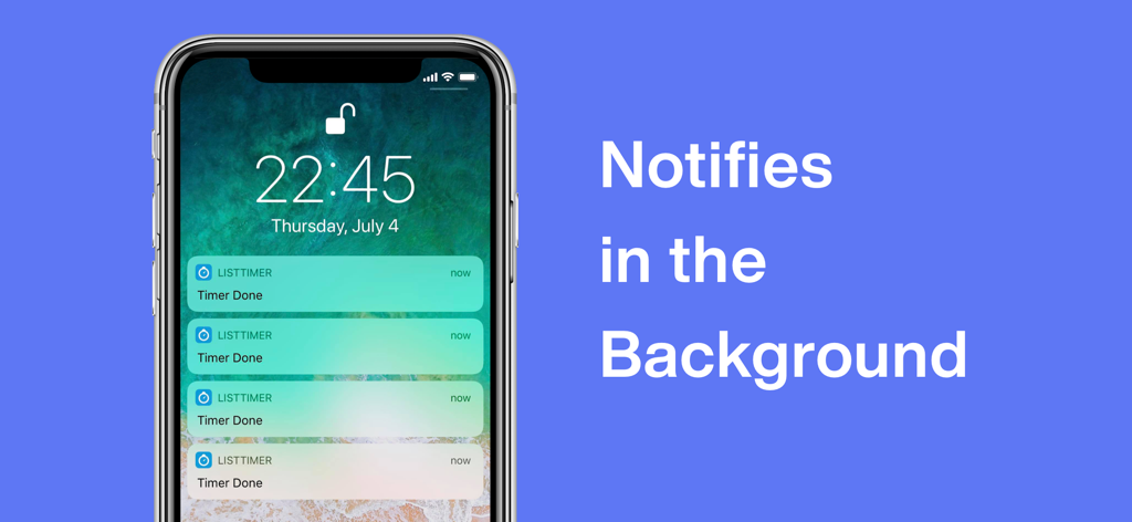 Simple Timer & Alarm ListTimer - iPhone lock screen showing multiple background timer notifications from the ListTimer app