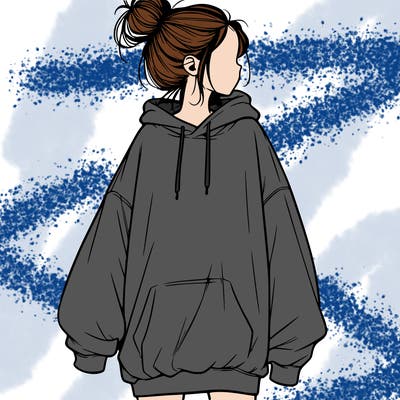 realistic girl with a oversized sweatshirt on and a bun
