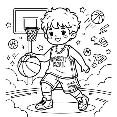 Get ready to hit the court with this exciting basketball coloring page for kids! Little artists will love bringing this energetic player in his activewear to life with vibrant colors.