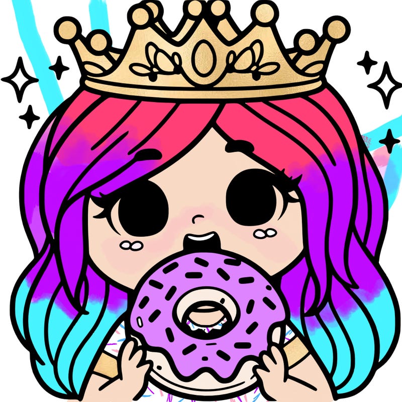 a girl eating a donut she is a queen