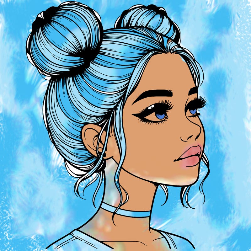 realistic girl with buns on the top of her head