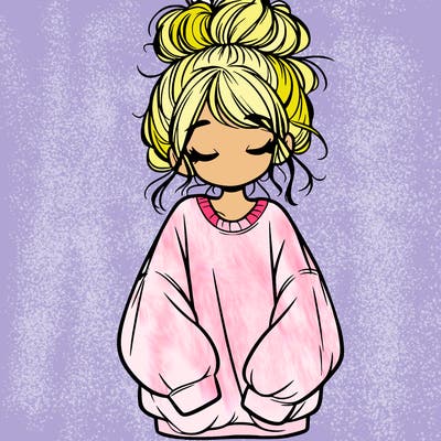 girl with baggy sweatshirt and messy bun