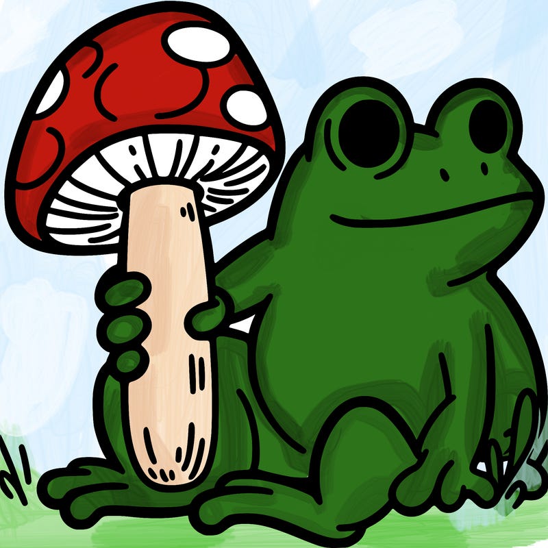 frog holding a mushroom aesthetic