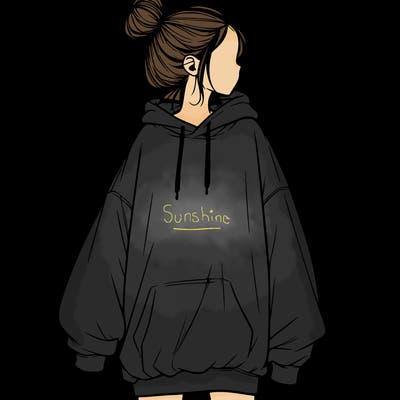 realistic girl with a oversized sweatshirt on and a bun