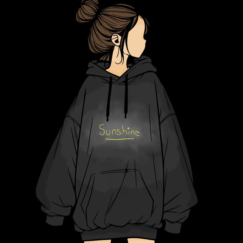 realistic girl with a oversized sweatshirt on and a bun