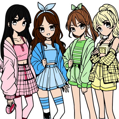 teen manga girls group of 4