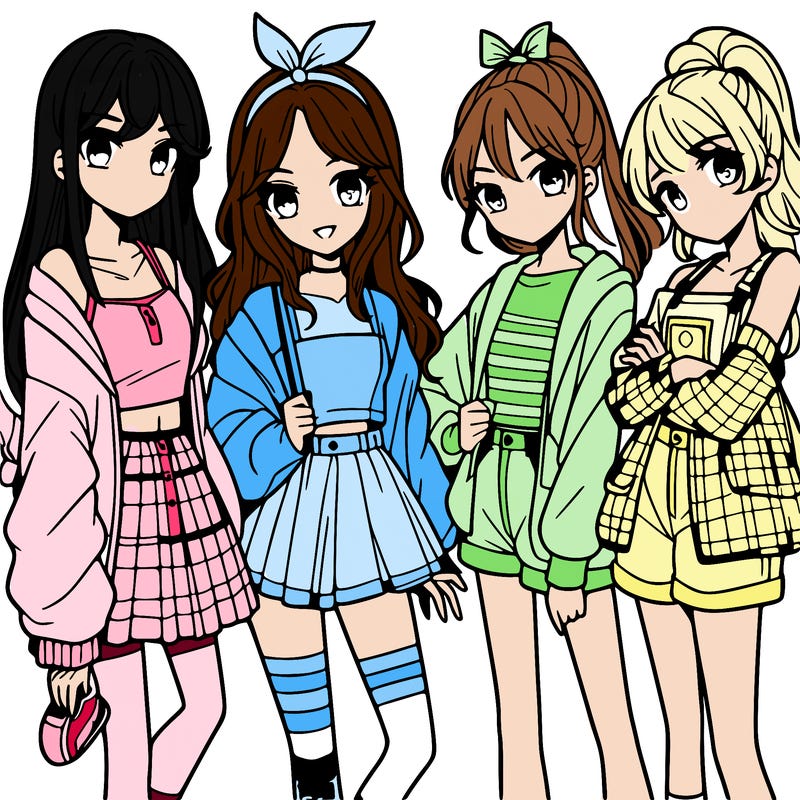teen manga girls group of 4