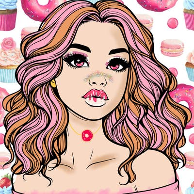realistic girl with wavy hair and lips