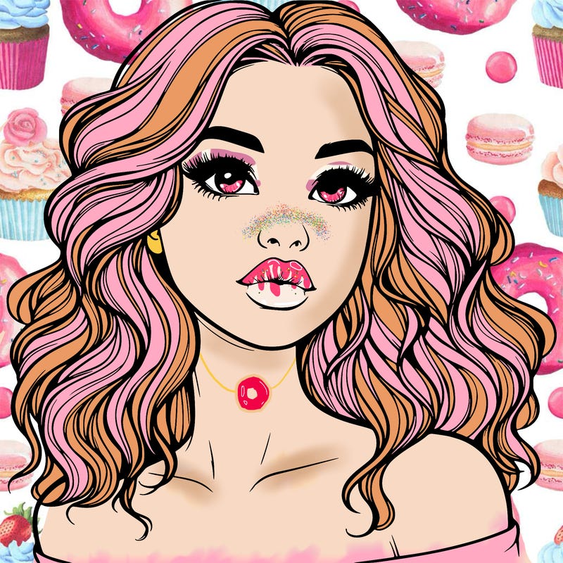 realistic girl with wavy hair and lips