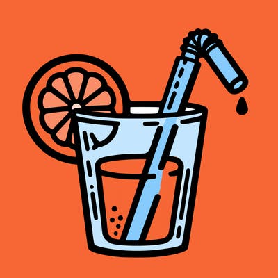 a glass with a straw and a slice of orange