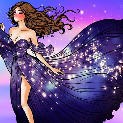 realistic woman in dress flowing the the wind