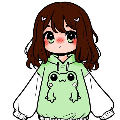 girl wearing frogging sweatshirt