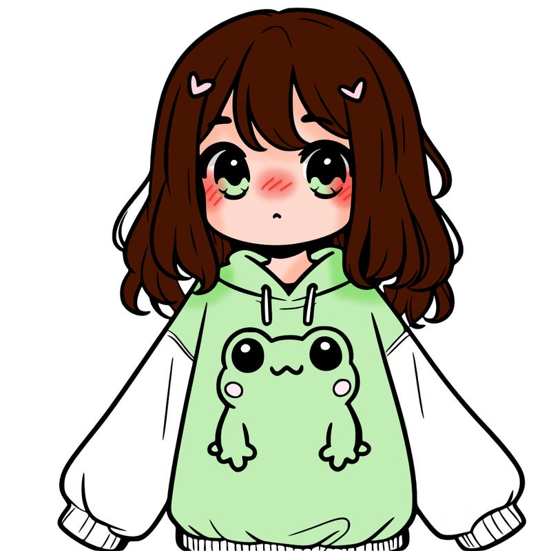 girl wearing frogging sweatshirt