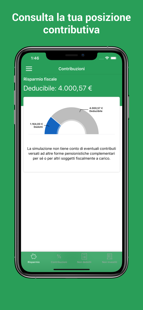 Eurofer - Smartphone display of the Eurofer app showing pension contribution data and tax savings chart.