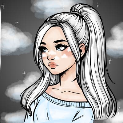 realistic girl with a high ponytail