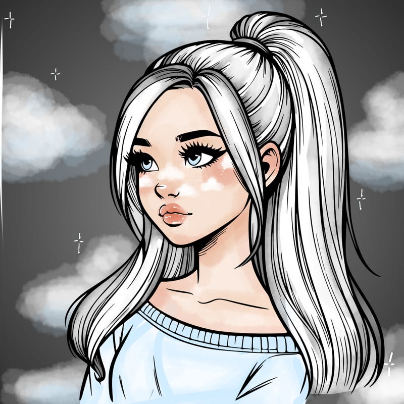 realistic girl with a high ponytail