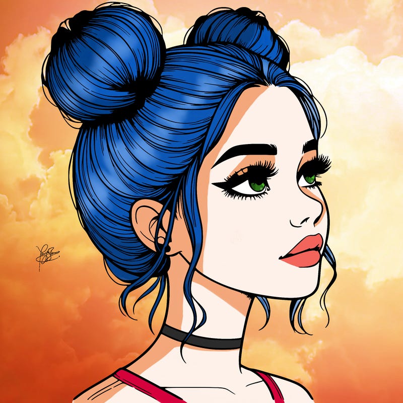 realistic girl with buns on the top of her head