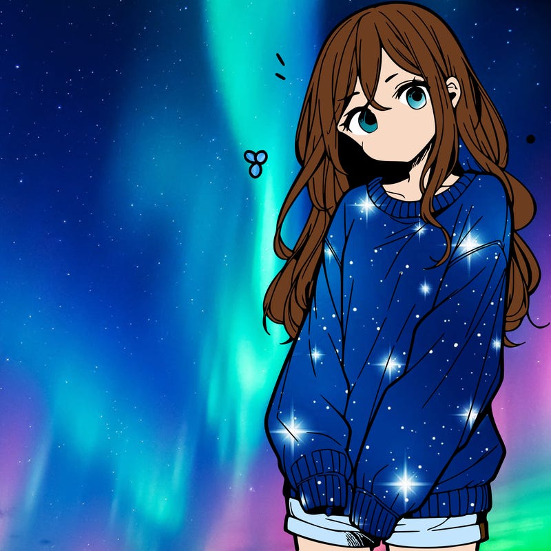 manga teen girl  in a sweater and baggy pants