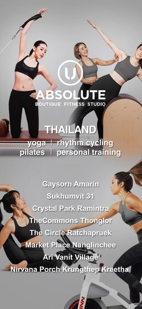 Absolute You - Absolute You Boutique Fitness Studio locations in Thailand for yoga pilates and rhythm cycling classes