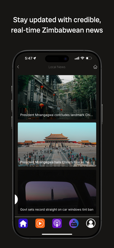 ZTN Prime - ZTN Prime app interface displaying local Zimbabwean news headlines