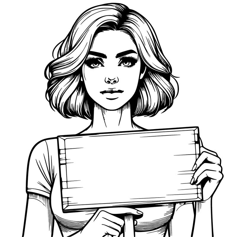 realistic woman holding sign