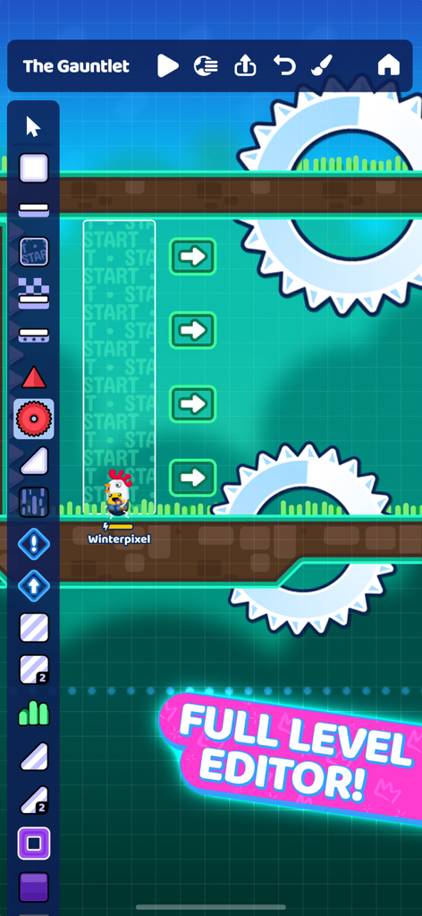 Goober Dash - Goober Dash level editor interface for creating custom race tracks with hazards