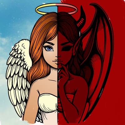 realistic angel half demon