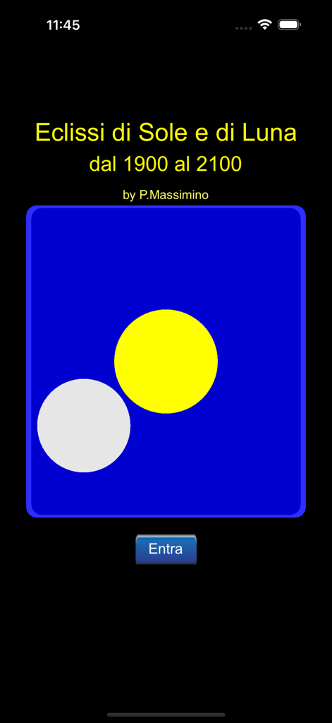 Total Solar Eclipses - Total Solar Eclipses app splash screen showing title and start button