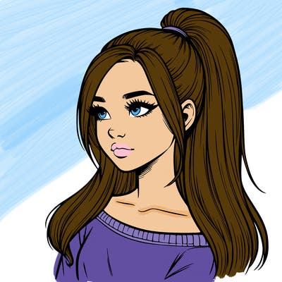 realistic girl with a high ponytail