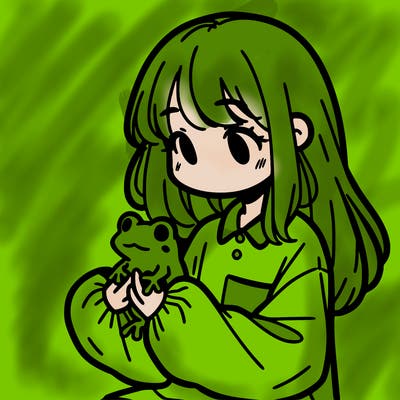 girl with long hair and a oversized shirt. and she is holding a frog