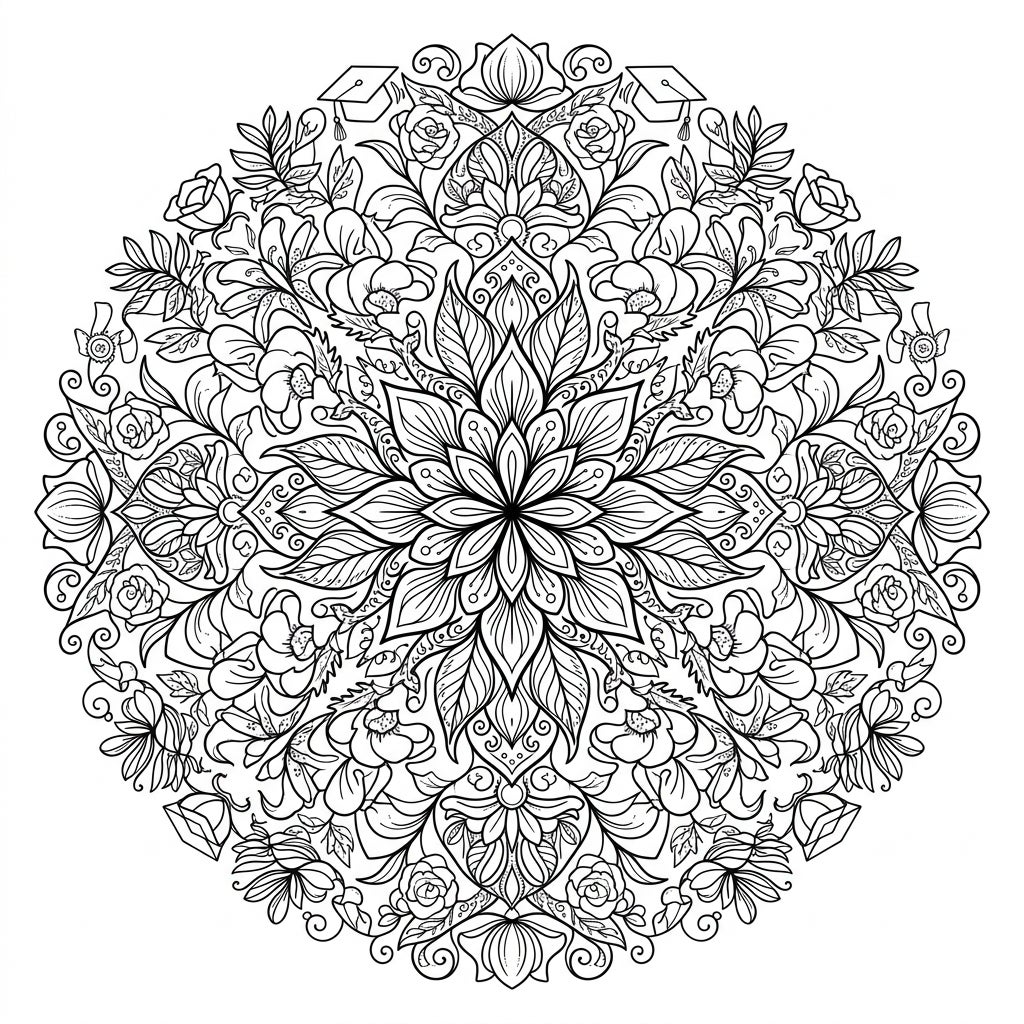 Floral Mandala Graduation Coloring Page | Celebrate Achievement