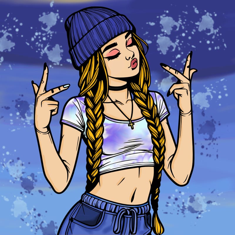realistic teenage girl with braids and a beanie and crop top doing 🫶🏼