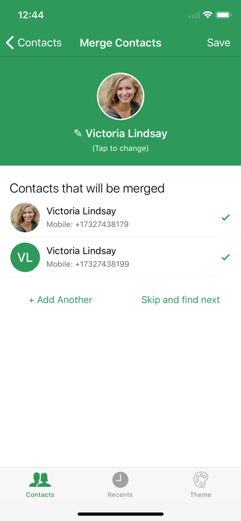 T9 Dialer PRO - T9 Dialer PRO app screen for merging duplicate contacts