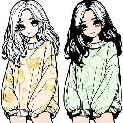 realistic girl with baggy sweater
